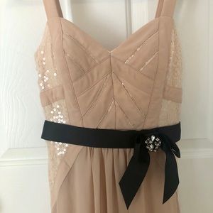 Formal dress light tan with sequin lace and belt.